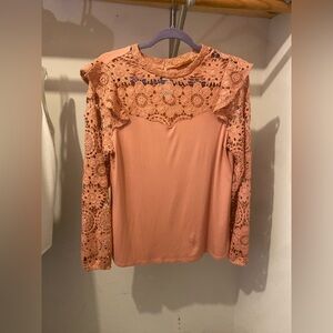 Belldini Lace Accent Women's Blouse in Coral